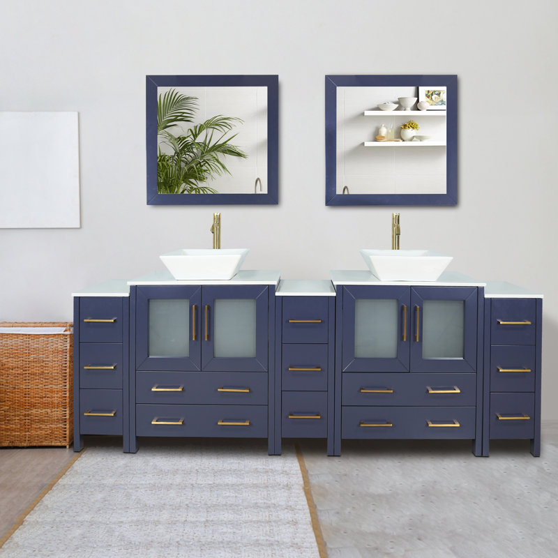 Wade Logan® Karson 96'' Double Bathroom Vanity with Engineered Marble Top with Mirror & Reviews